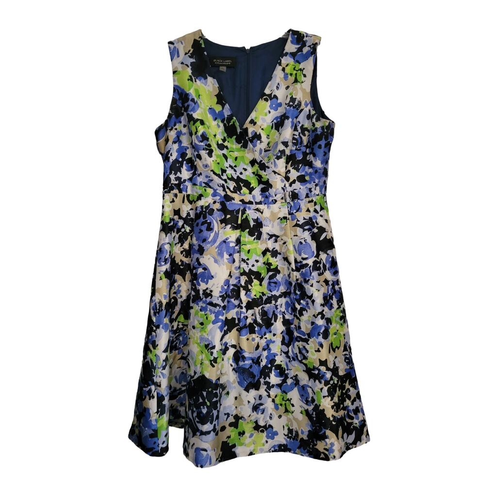 Women Dress Size 12 Black Label by Evan Picone Floral Lined Spring V Neck‎